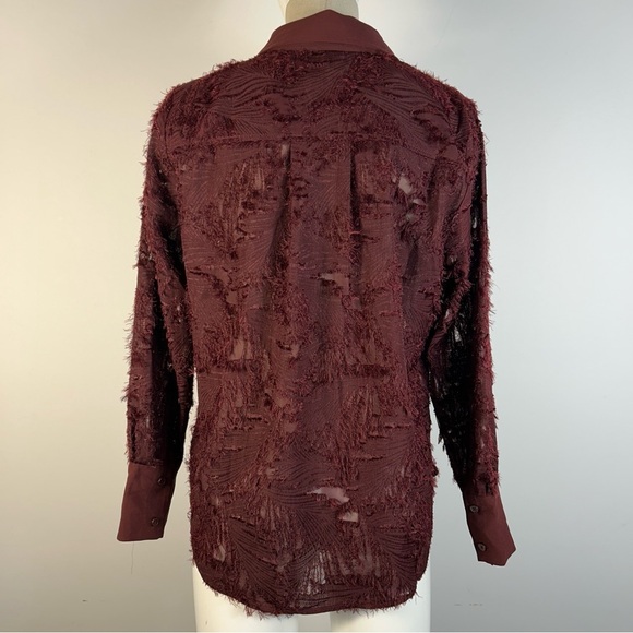 ❤️ H&M Burgundy Textured Button-Down Blouse S - Picture 4 of 10
